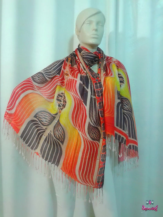 LA FUTURISMO Futuristic Orange Devarshy Printed Long Stole - 1017A